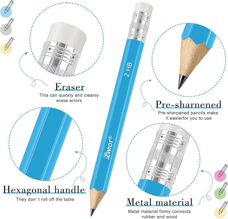 ZWIOT ZWlOT Golf Pencils with Eraser, #2 HB Half,4" Mini,Pre-Sharpened,120/200/320 Count Pencils Wood Cased Short for Classroom, Office, School, Wedding and Party Game - Image 3